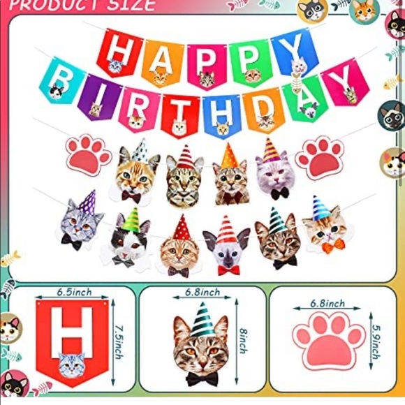 34 Pieces Cat Party Decorations Cat Faces Birthday Banner - Picture 2 of 7